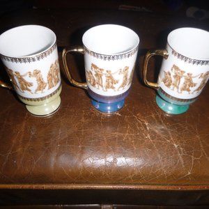 3 Vintage Smug Mugs Greek Classic Cups Japan